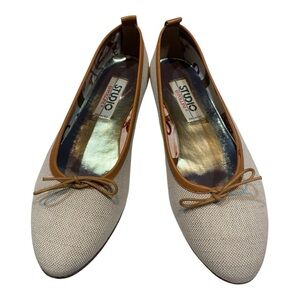 Pollini Cream and Brown Flats with Minimalist Design Size 39.5.
